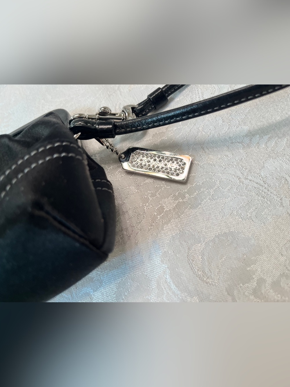 Coach Soho Kisslock Black Satin Clutch with Swarovski Crystal Studded Hangtag - Picture 3 of 13